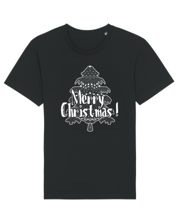 Merry Christmas Tree White Embroidery Black