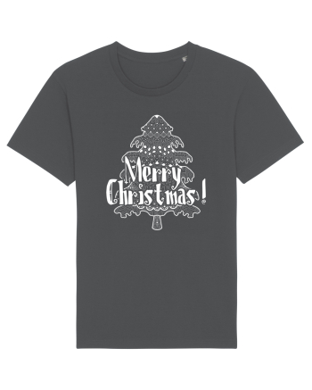 Merry Christmas Tree White Embroidery Anthracite