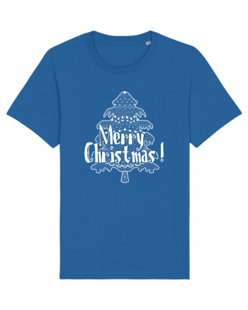 Merry Christmas Tree White Embroidery Royal Blue