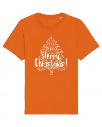 Merry Christmas Tree White Embroidery Bright Orange