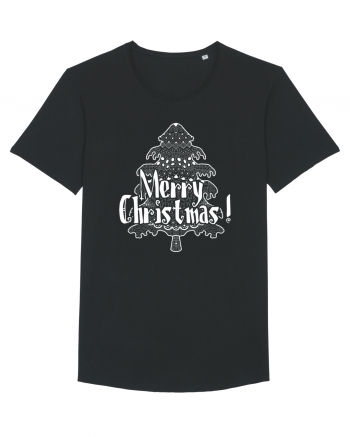 Merry Christmas Tree White Embroidery Black