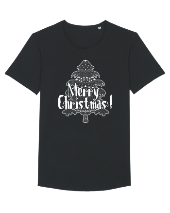 Merry Christmas Tree White Embroidery Black