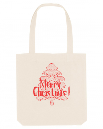 Merry Christmas Tree Red Embroidery Natural