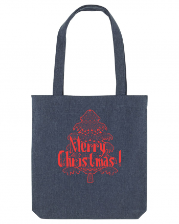 Merry Christmas Tree Red Embroidery Midnight Blue
