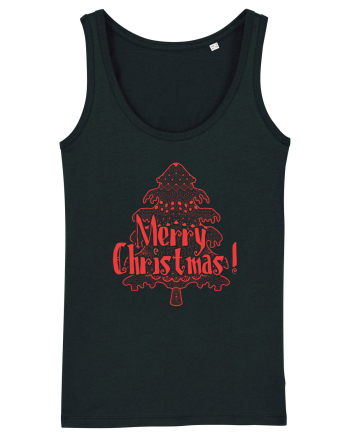 Merry Christmas Tree Red Embroidery Black