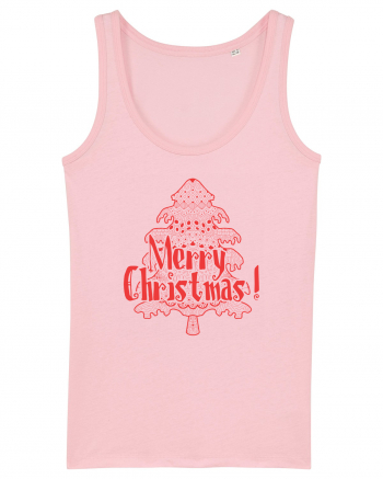 Merry Christmas Tree Red Embroidery Cotton Pink