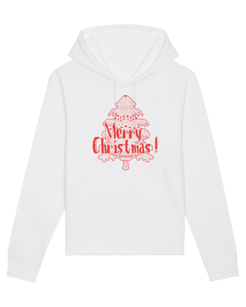 Merry Christmas Tree Red Embroidery White