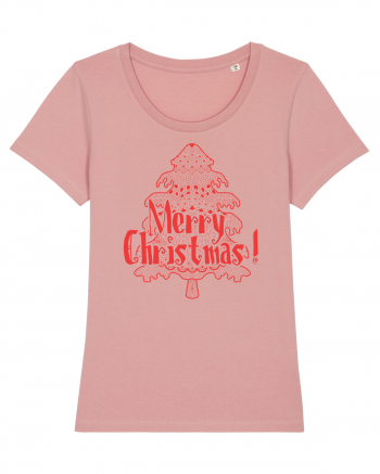 Merry Christmas Tree Red Embroidery Canyon Pink