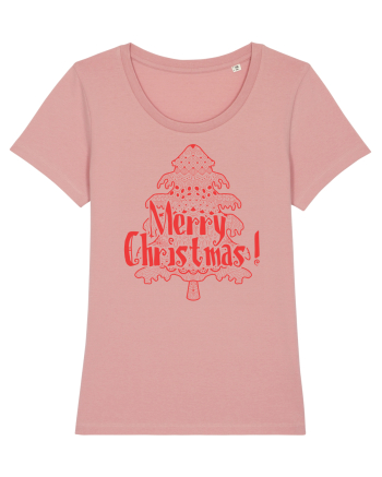 Merry Christmas Tree Red Embroidery Canyon Pink