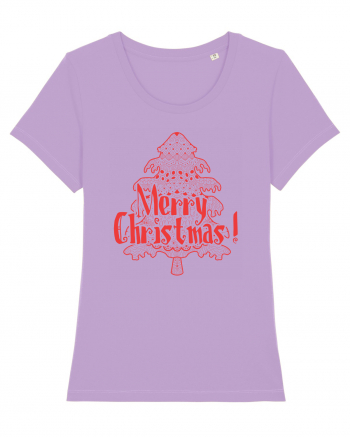 Merry Christmas Tree Red Embroidery Lavender Dawn