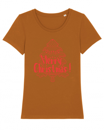 Merry Christmas Tree Red Embroidery Roasted Orange