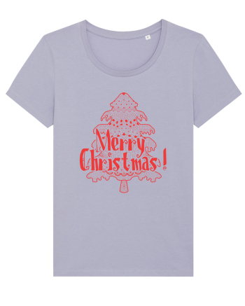 Merry Christmas Tree Red Embroidery Lavender