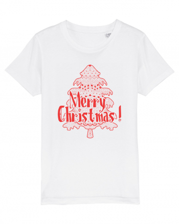 Merry Christmas Tree Red Embroidery White