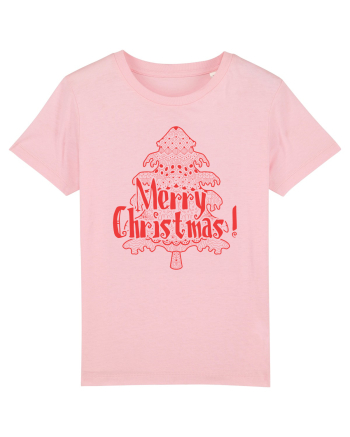 Merry Christmas Tree Red Embroidery Cotton Pink