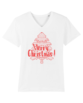 Merry Christmas Tree Red Embroidery White