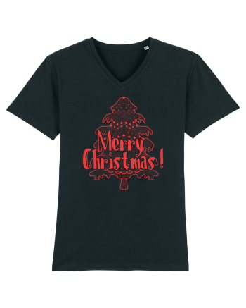 Merry Christmas Tree Red Embroidery Black