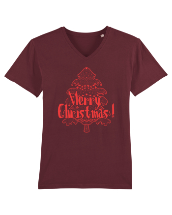 Merry Christmas Tree Red Embroidery Burgundy
