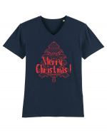 Merry Christmas Tree Red Embroidery Tricou mânecă scurtă guler V Bărbat Presenter