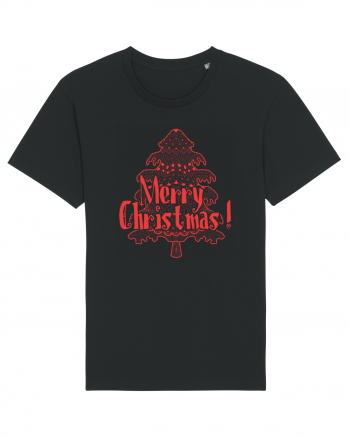 Merry Christmas Tree Red Embroidery Black