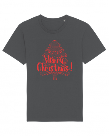 Merry Christmas Tree Red Embroidery Anthracite