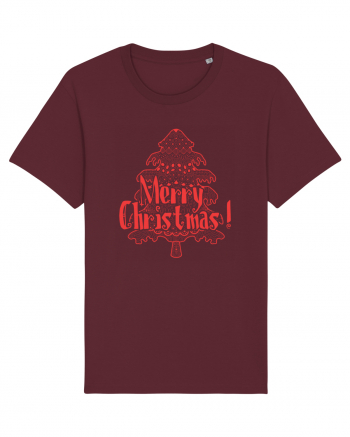 Merry Christmas Tree Red Embroidery Burgundy