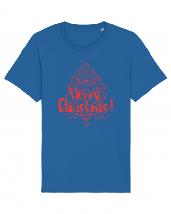 Merry Christmas Tree Red Embroidery Royal Blue