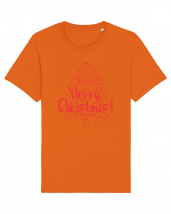 Merry Christmas Tree Red Embroidery Bright Orange