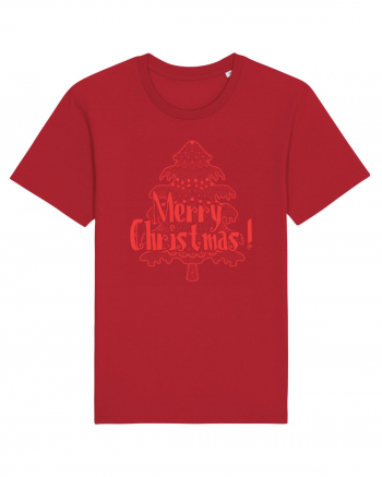 Merry Christmas Tree Red Embroidery Red