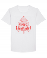 Merry Christmas Tree Red Embroidery Tricou mânecă scurtă guler larg Bărbat Skater