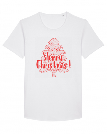 Merry Christmas Tree Red Embroidery White