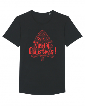 Merry Christmas Tree Red Embroidery Black