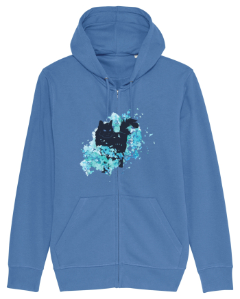 Watercolor Black Cat Bright Blue
