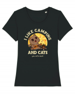 I like camping and cats Tricou mânecă scurtă guler larg fitted Damă Expresser