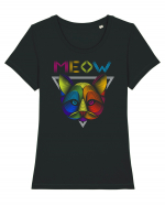 Pisica Meow Colorat Tricou mânecă scurtă guler larg fitted Damă Expresser