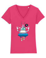 Cartoon Piramidă Hipster Tricou mânecă scurtă guler V Damă Evoker