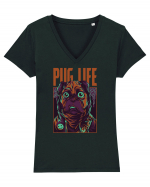 Pug Life Tricou mânecă scurtă guler V Damă Evoker