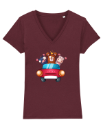 Animale in Masina Rosie 2 Tricou mânecă scurtă guler V Damă Evoker