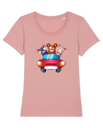 Animale in Masina Rosie 2 Tricou mânecă scurtă guler larg fitted Damă Expresser