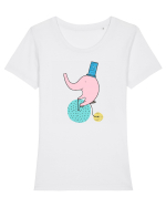 Elefant pe Bicicleta Tricou mânecă scurtă guler larg fitted Damă Expresser