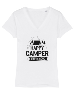 Happy Camper Life is Good Tricou mânecă scurtă guler V Damă Evoker