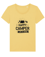 Happy Camper Life is Good Tricou mânecă scurtă guler larg fitted Damă Expresser