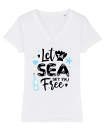 Let the Sea set you Free Tricou mânecă scurtă guler V Damă Evoker
