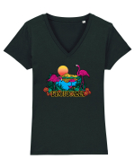 Tropicana Flamingo Sunset Tricou mânecă scurtă guler V Damă Evoker