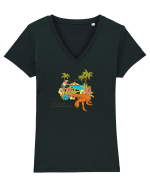 Island Crab Parrot Retro Tricou mânecă scurtă guler V Damă Evoker