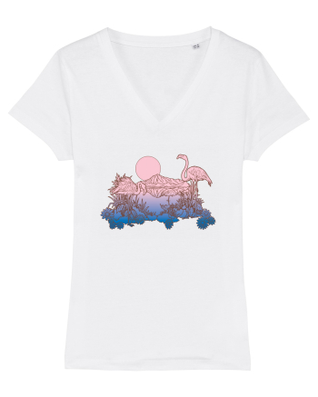 Flamingo Sunset Retro White