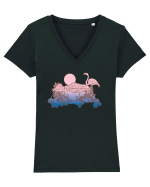 Flamingo Sunset Retro Tricou mânecă scurtă guler V Damă Evoker
