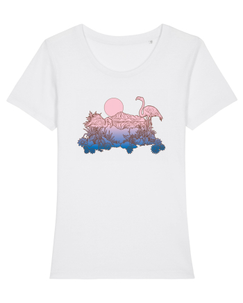 Flamingo Sunset Retro White
