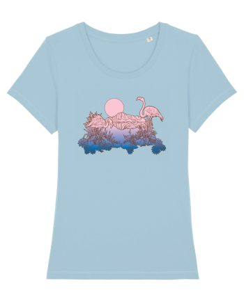 Flamingo Sunset Retro Sky Blue