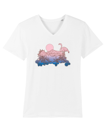 Flamingo Sunset Retro White