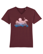 Flamingo Sunset Retro Tricou mânecă scurtă guler V Bărbat Presenter
